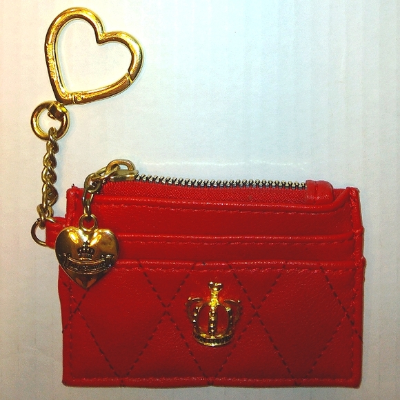 Gorgeous JUICY COUTURE Bright Red skinny Wallet Keychain/change purse - Picture 1 of 12